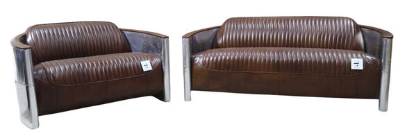 Aviator Pilot 3+2 Seater Vintage Brown Distressed Leather Sofa Suite