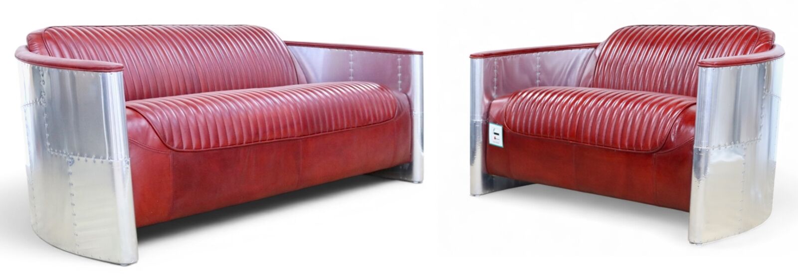 Aviator Pilot 3+2 Seater Vintage Rouge Red Distressed Leather Sofa Suite