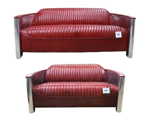 Aviator Pilot 3+2 Seater Vintage Rouge Red Distressed Leather Sofa Suite