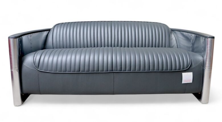 Aviator Pilot 3 Seater Man Cave Sofa Nappa Grey Real Leather