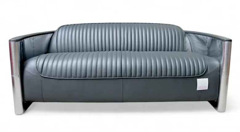 Aviator Pilot 3 Seater Man Cave Sofa Nappa Grey Real Leather