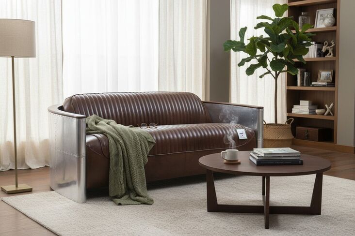 Aviator Pilot 3 Seater Man Cave Sofa Vintage Brown Distressed Real Leather