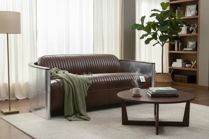 Aviator Pilot 3 Seater Man Cave Sofa Vintage Brown Distressed Real Leather