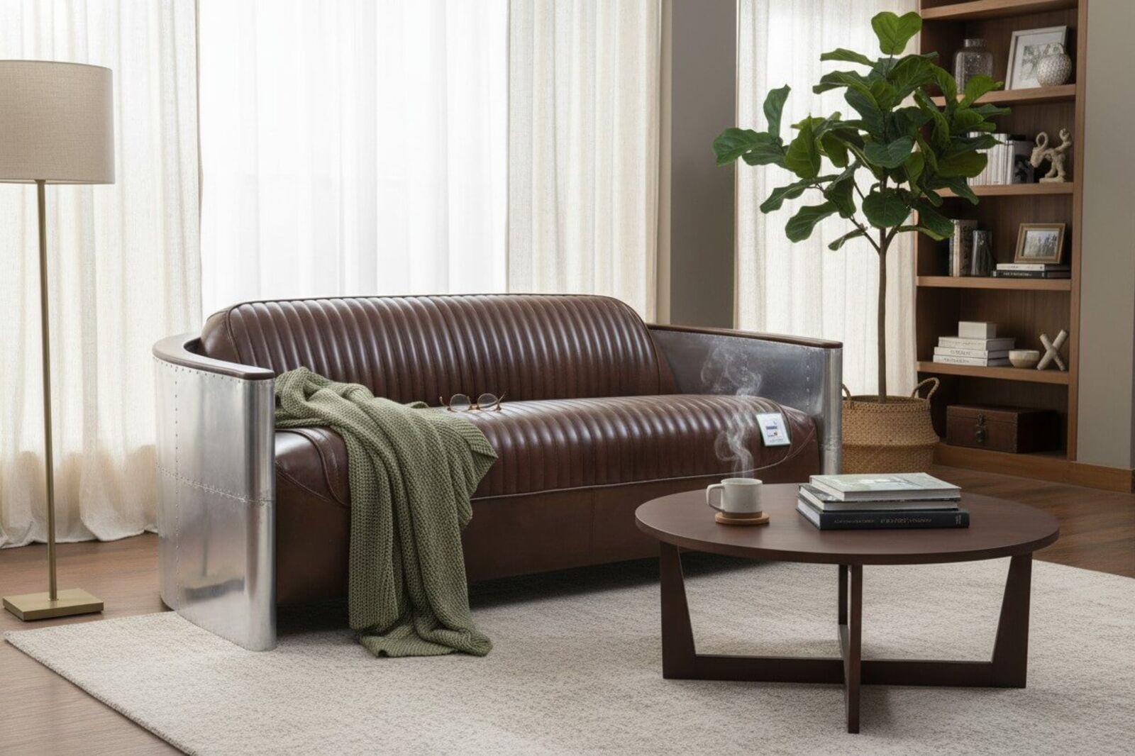 Aviator Pilot 3 Seater Man Cave Sofa Vintage Brown Distressed Real Leather