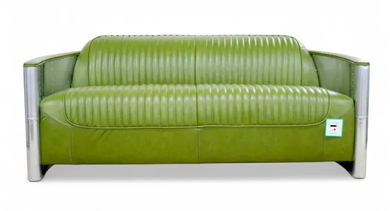 Aviator Pilot 3 Seater Man Cave Sofa Nappa Olive Green Real Leather