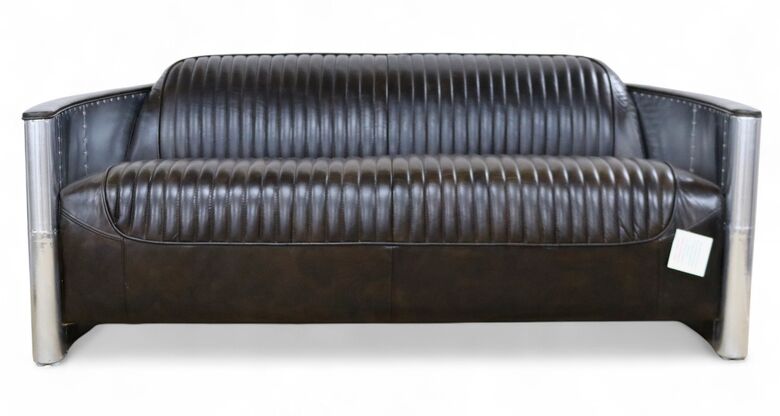Aviator Pilot 3 Seater Man Cave Sofa Vintage Tobacco Brown Distressed Leather