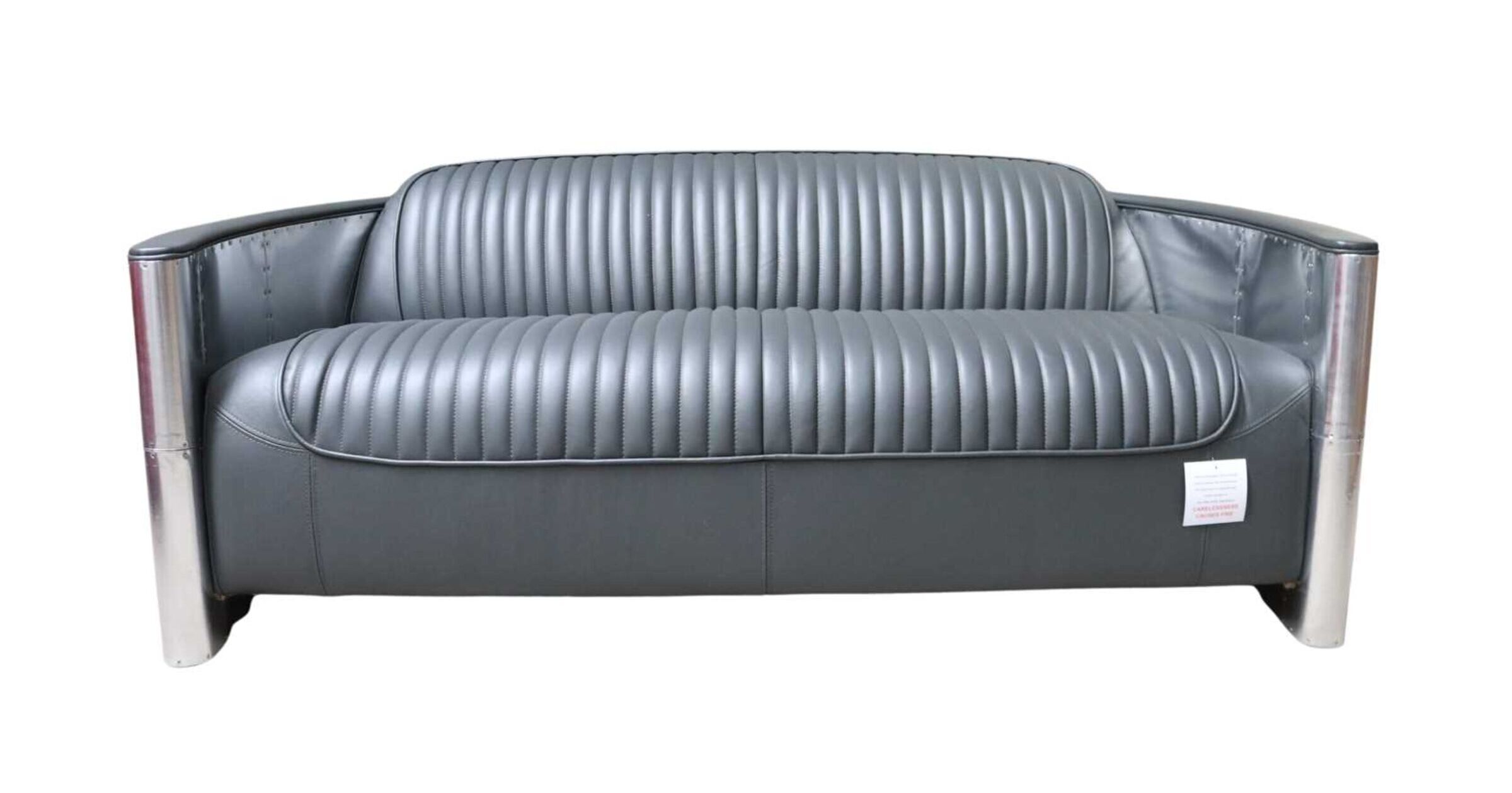 Aviator Pilot 3 Seater Sofa Nappa Grey Real Leather Designer Sofas4u