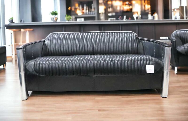 Product photograph of Aviator Pilot 3 Seater Sofa Vintage Black Distressed Real Leather from Designer Sofas 4U