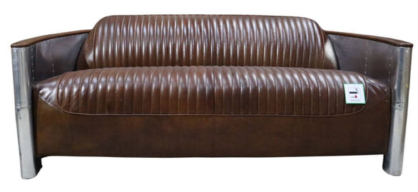 Aviator Pilot 3 Seater Sofa Vintage Brown Distressed Leather