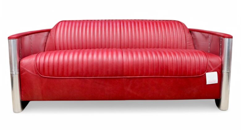 Aviator Pilot 3 Seater Sofa Vintage Nappa Red Real Leather
