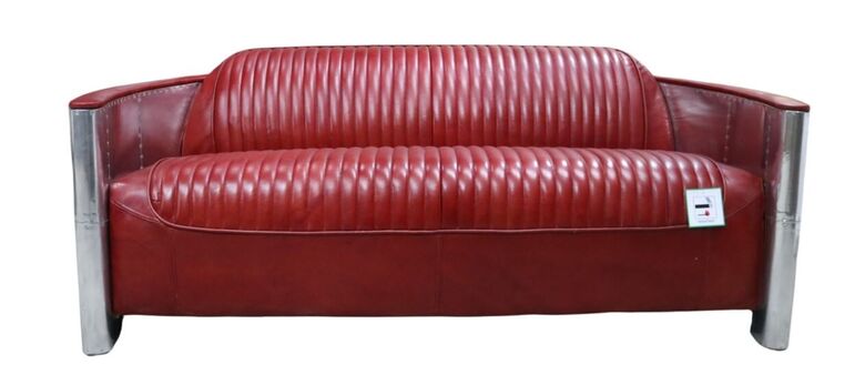 Aviator Pilot 3 Seater Man Cave Sofa Vintage Rouge Red Distressed Real Leather
