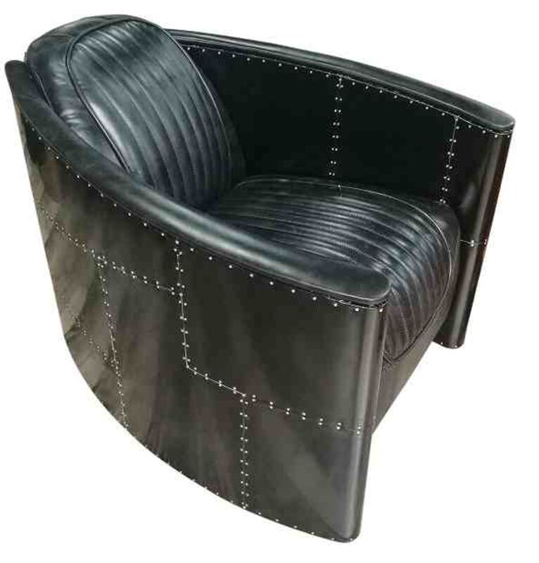 Product photograph of Aviator Pilot Black Aluminium Real Leather Chair from Designer Sofas 4U