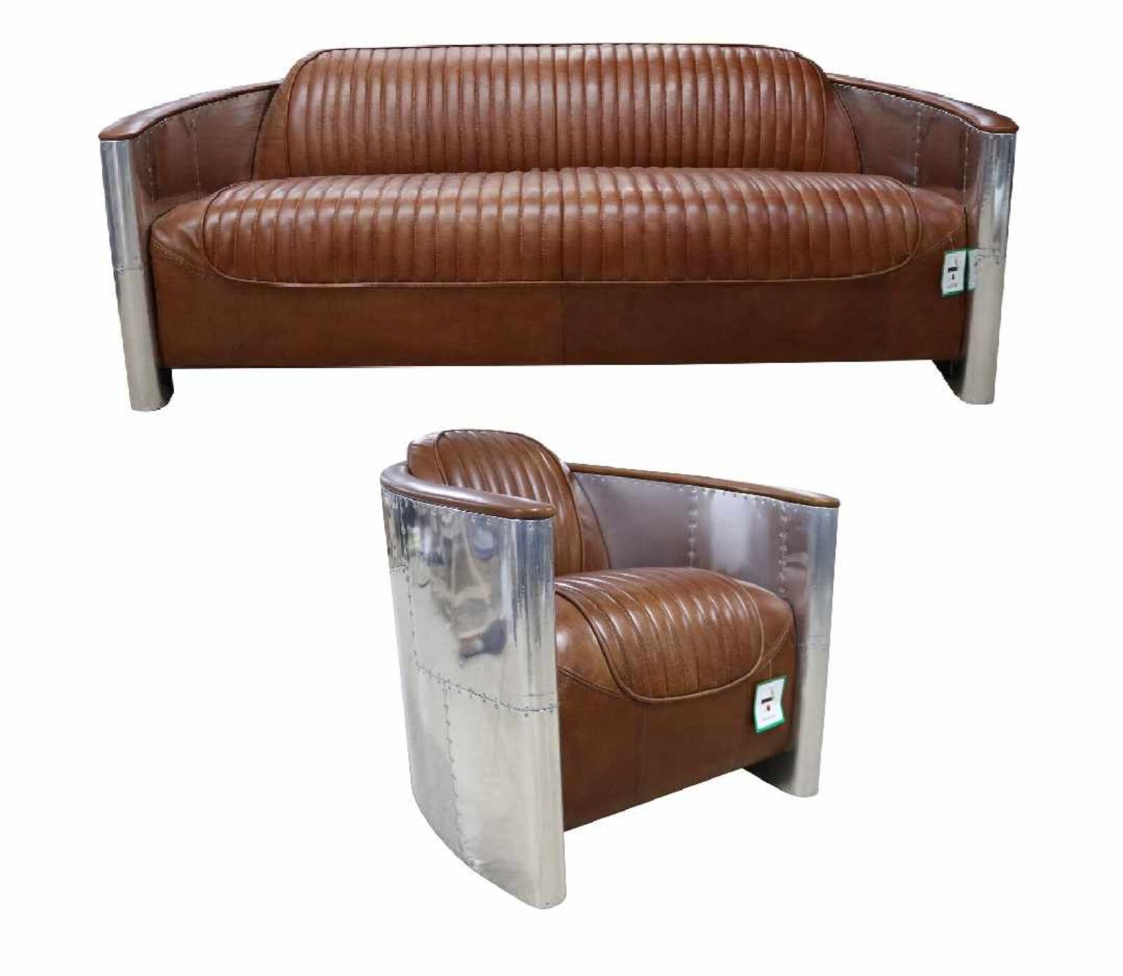Product photograph of Aviator Pilot 3 1 Set Sofa Suite Vintage Tan Distressed Real Leather from Designer Sofas 4U