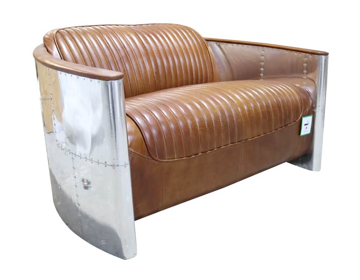 Aviator Pilot  Sofa 2 Seater Vintage Tan Distressed Leather