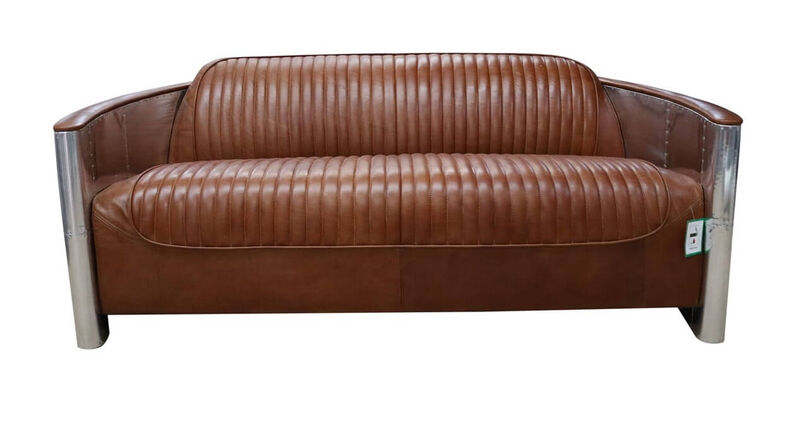 Product photograph of Aviator Pilot 3 Seater Sofa Vintage Tan Distressed Real Leather from Designer Sofas 4U