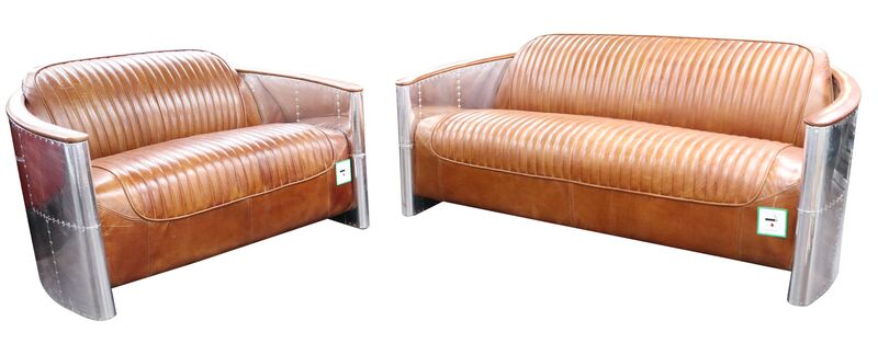 Product photograph of Aviator Pilot 3 2 Seater Vintage Tan Distressed Leather Sofa Suite from Designer Sofas 4U