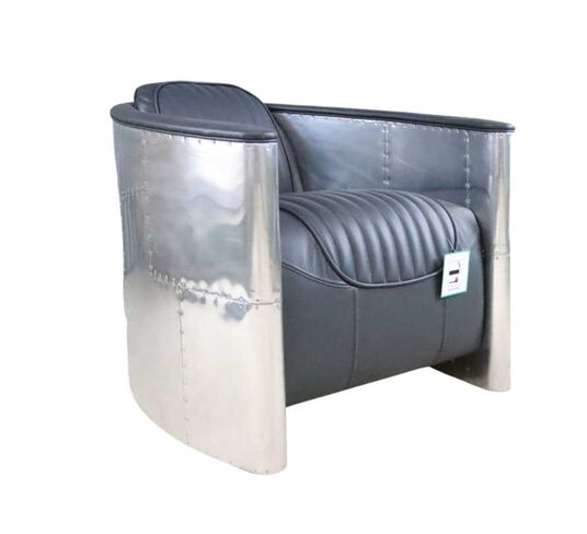 Aviator Pilot Vintage Nappa Grey Leather Man Cave Chair