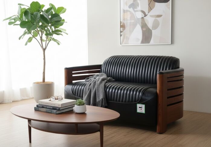 Aviator Pirogue 2 Seater Man Cave Sofa Vintage Black Leather