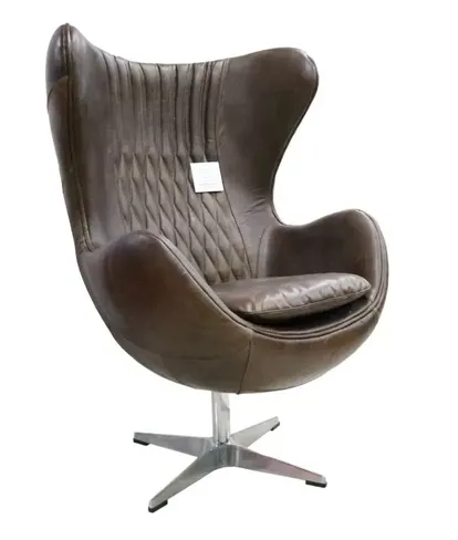 Egg Swivel Leather Chair Vintage Brown