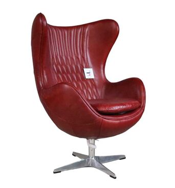 Aviator Retro Swivel Egg Vintage Rouge Red Distressed Leather Armchair