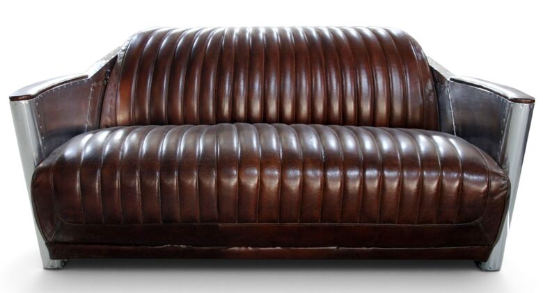 Aviator Rocket 2 Seater Man Cave Sofa Vintage Tobacco Brown Distressed Leather
