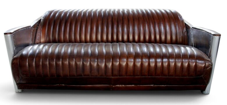 Aviator Rocket 3 Seater Man Cave Sofa Vintage Tobacco Brown Distressed Leather
