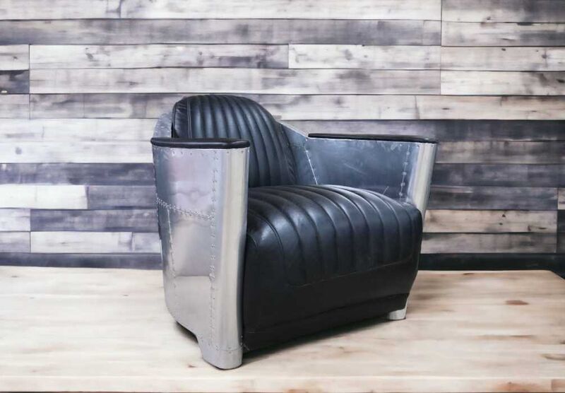 Product photograph of Aviator Vintage Rocket Tub Chair Distressed Black Real Leather from Designer Sofas 4U