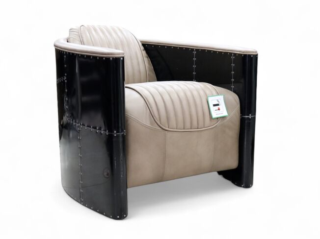 Aviator Stealth Pilot Black Aluminium And Mushroom Leather Man Cave Chair