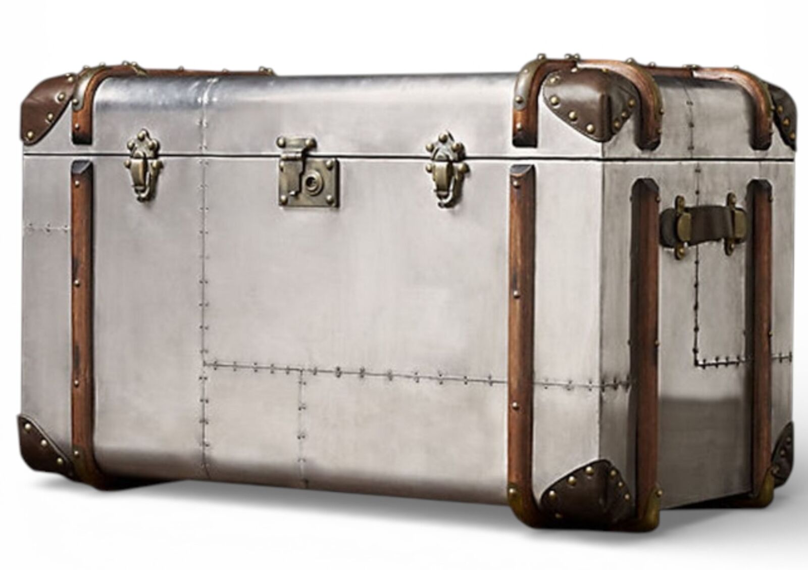 Aviator Steamer Trunk Canvas & Leather, Antique Storage Chest