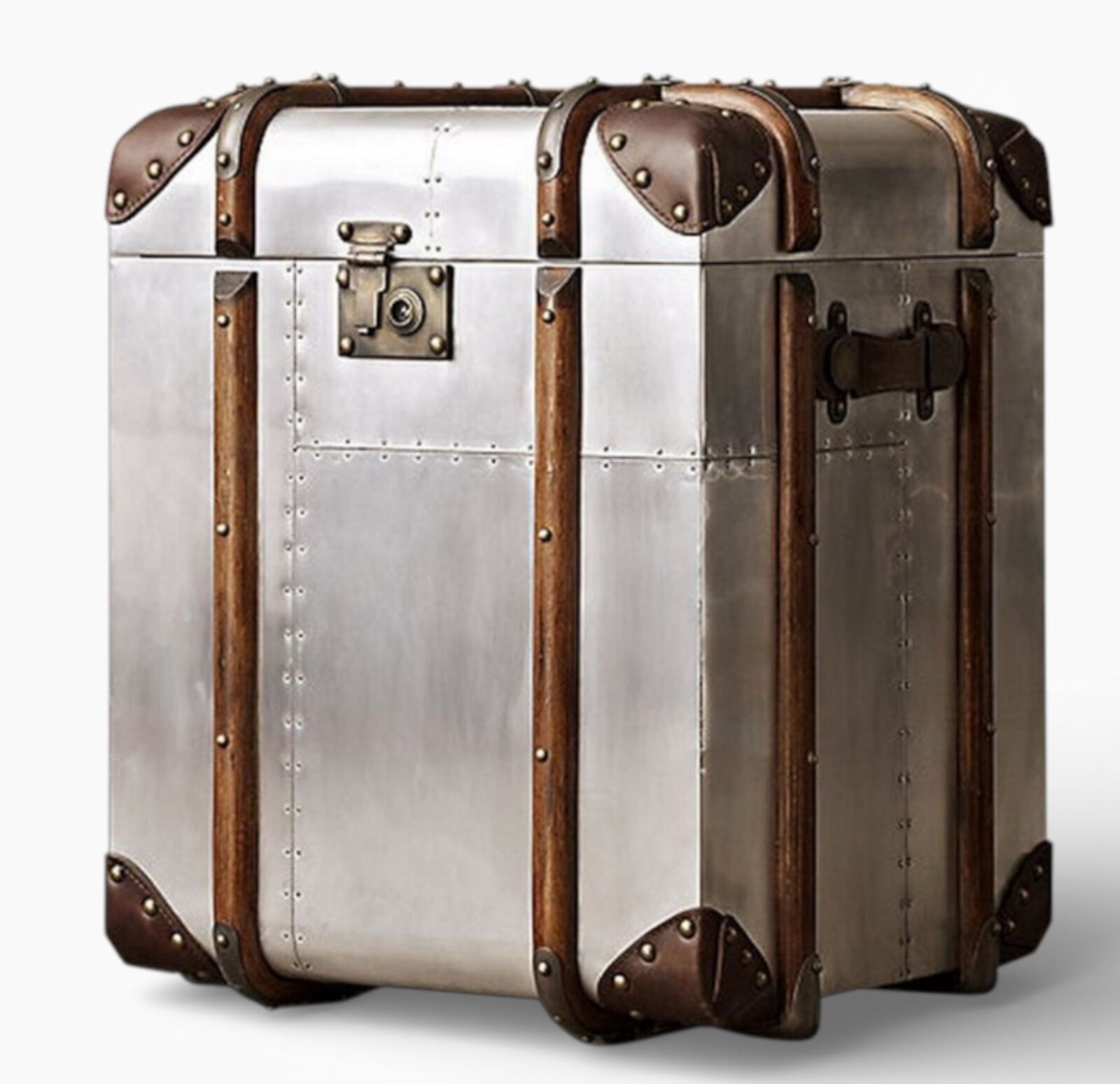 Aviator Steamer Trunk with Leather Straps & Metal Hardware Antique Travel Chest