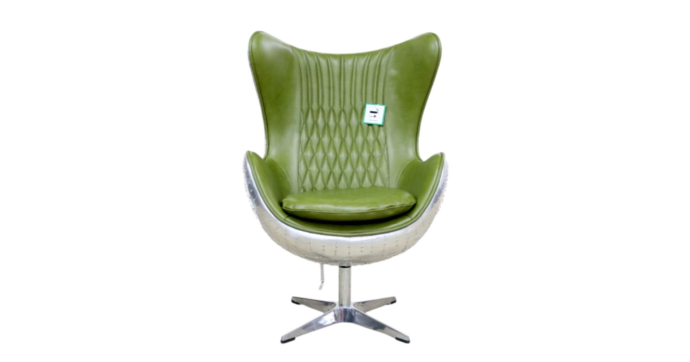 Aviator Swivel Egg Aluminium Olive Green Leather Armchair