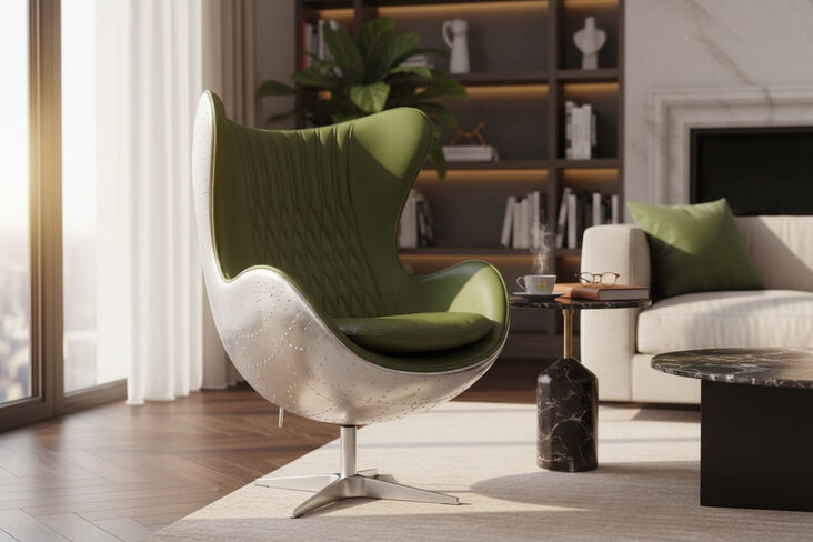 Aviator Swivel Egg Chair Nappa Olive Green Leather Armchair