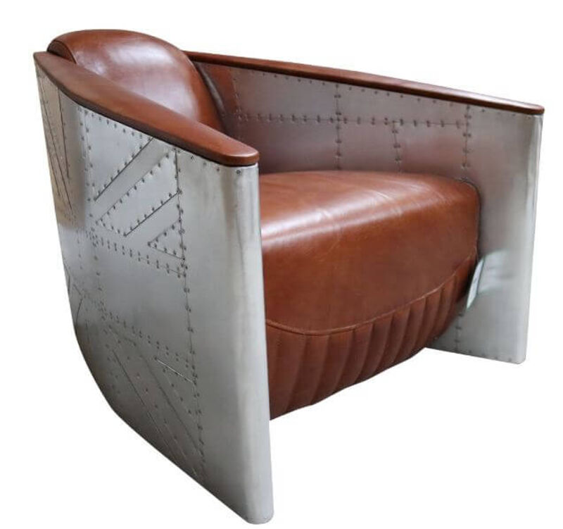 Product photograph of Aviator Tomcat Aluminium Vintage Tan Distressed Leather Armchair from Designer Sofas 4U