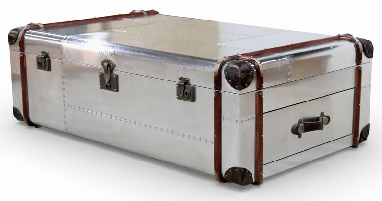 Aviator Trunk Coffee Table – Aluminium & Wood Accent Storage Chest