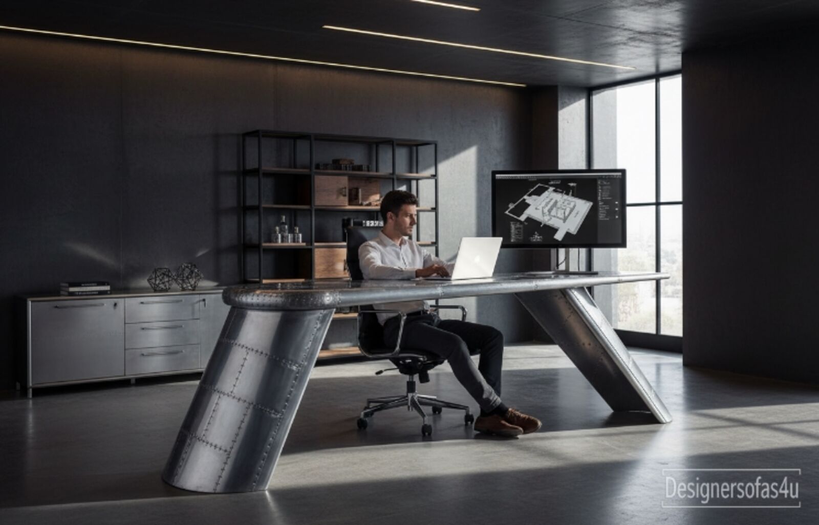 Aviator Valkyrie Desk Industrial Riveted Aluminium Desk