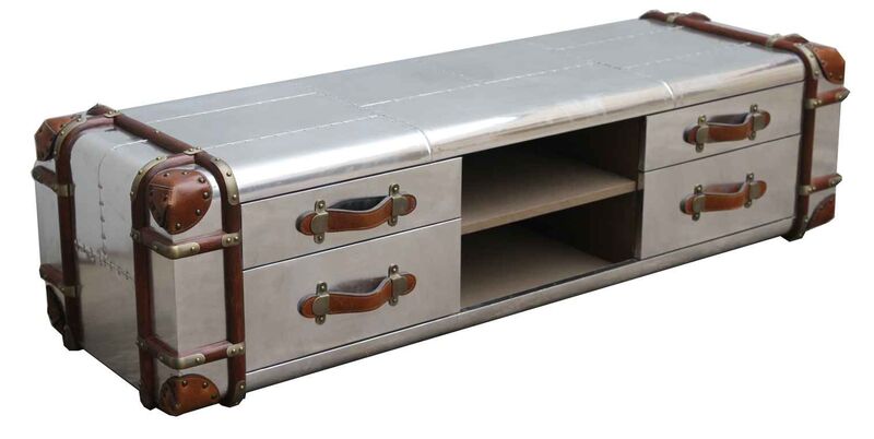 Product photograph of Aviator Aluminium Vintage Coffee Table 4 Drawer from Designer Sofas 4U