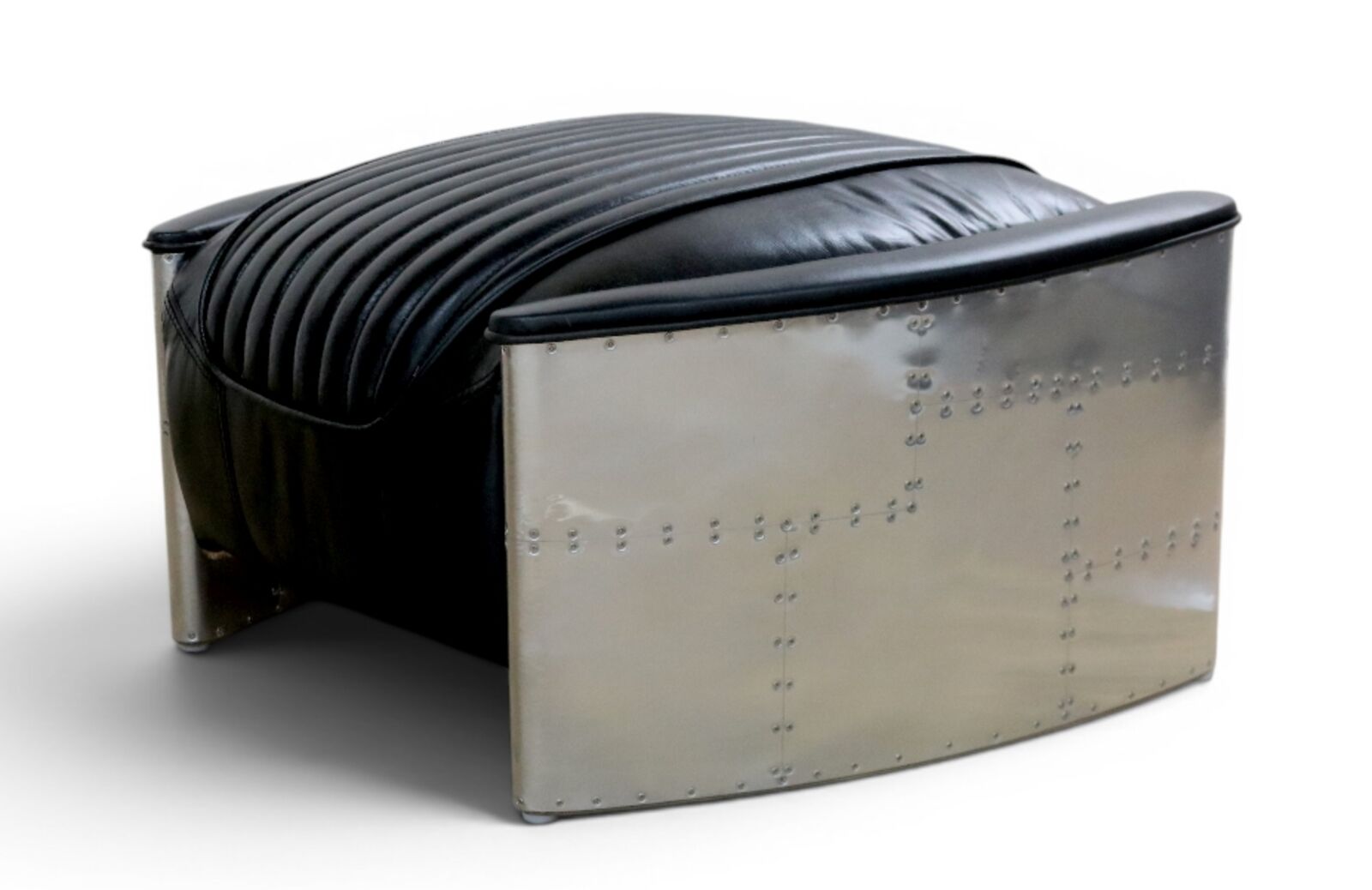 Aviator Vintage Black Distressed Leather Footstool Pouffe