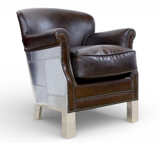 Aviator Vintage Brown Leather Club Chair With Nailhead Trim