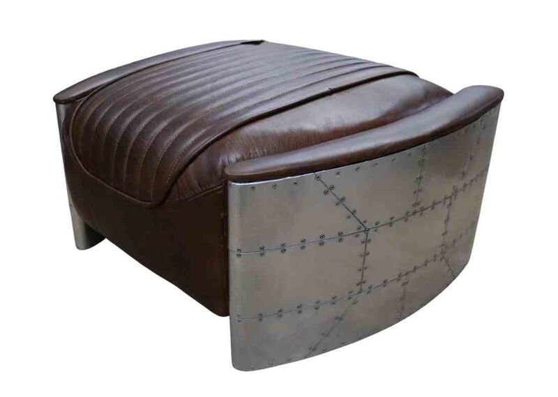 Product photograph of Aviator Vintage Distressed Brown Leather Footstool Pouffe from Designer Sofas 4U