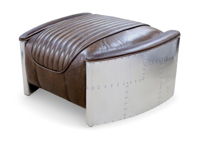 Aviator Vintage Distressed Brown Leather Footstool Pouffe Man Cave