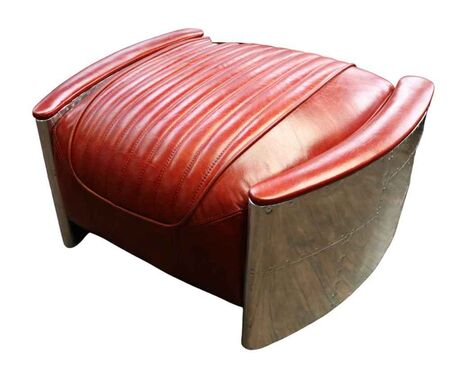 Aviator Vintage Distressed Rouge Red Leather Footstool Pouffe