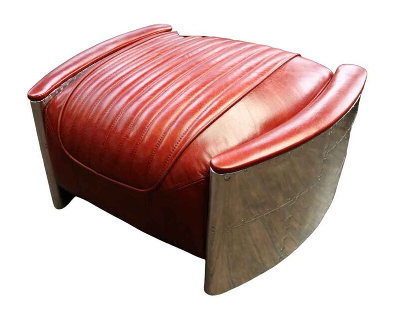 Product photograph of Aviator Vintage Distressed Rouge Red Leather Footstool Pouffe from Designer Sofas 4U