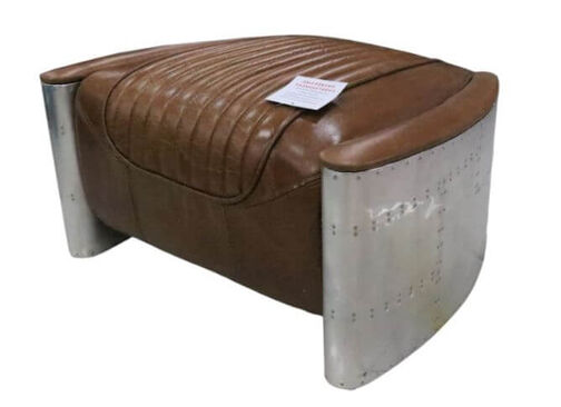 Aviator Vintage Distressed Tan Leather Footstool Pouffe