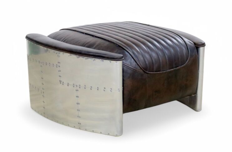 Aviator Vintage Distressed Tobacco Brown Leather Footstool Pouffe Man Cave
