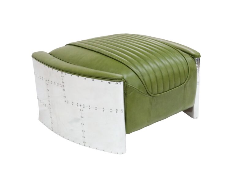 Product photograph of Aviator Vintage Olive Green Leather Footstool Pouffe from Designer Sofas 4U