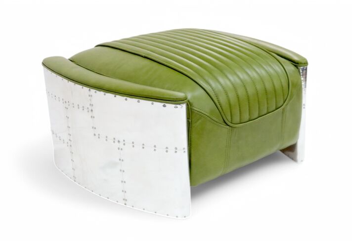 Aviator Vintage Olive Green Leather Footstool Pouffe Man Cave