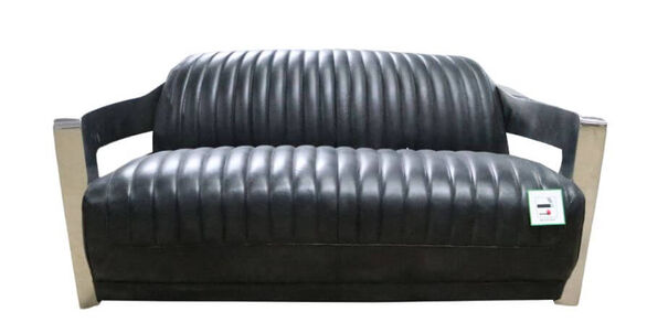 Aviator Vintage Retro 2 Seater Distressed Black Leather Sofa