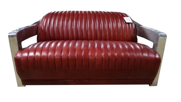 Aviator Vintage Retro 2 Seater Distressed Red Leather Sofa