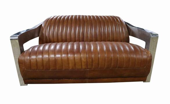 Aviator Vintage Retro 2 Seater Distressed Tan Leather Sofa