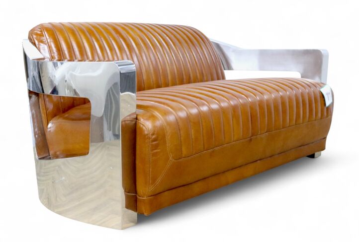 Aviator Vintage Retro 2 Seater Distressed Tan Leather Sofa